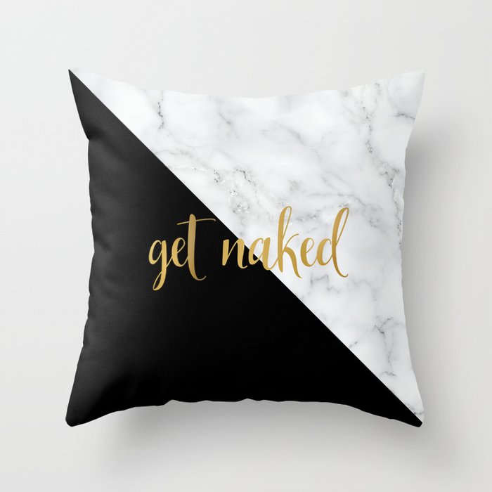Get Naked, Bathroom Art, Meme, Black and White Marble Throw Pillow Gallery Image 6