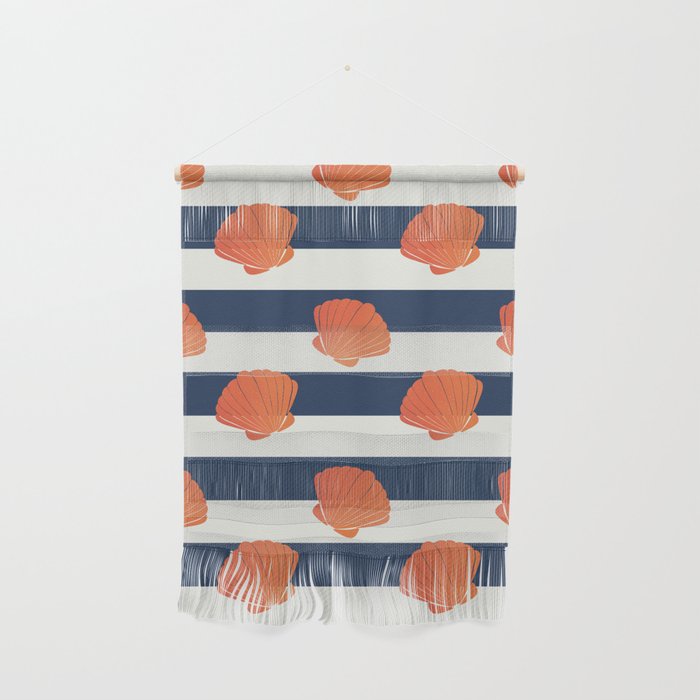 Orange clamshell and navy stripes Wall Hanging Gallery Image 1