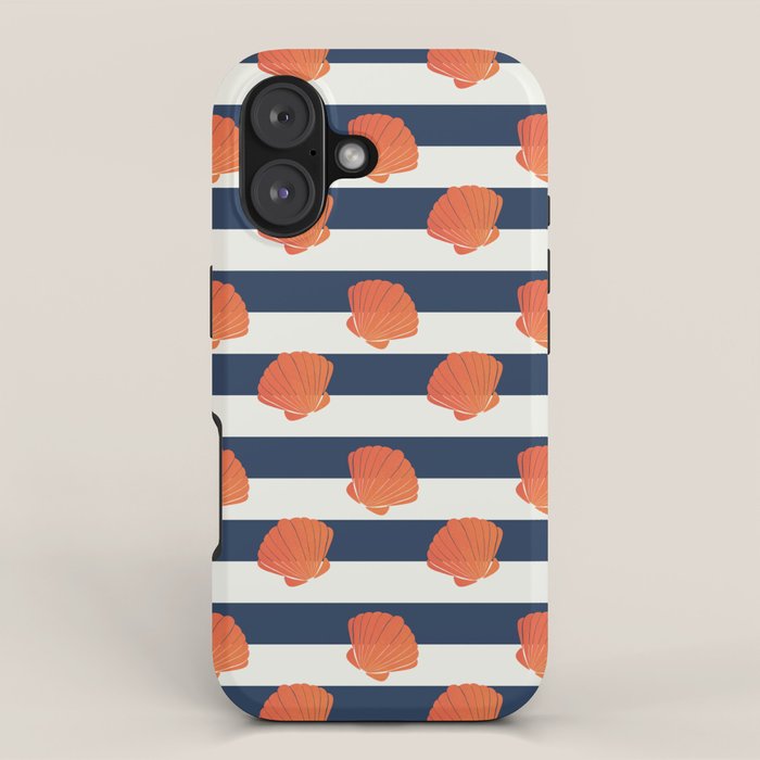 Orange clamshell and navy stripes iPhone Case Gallery Image 1