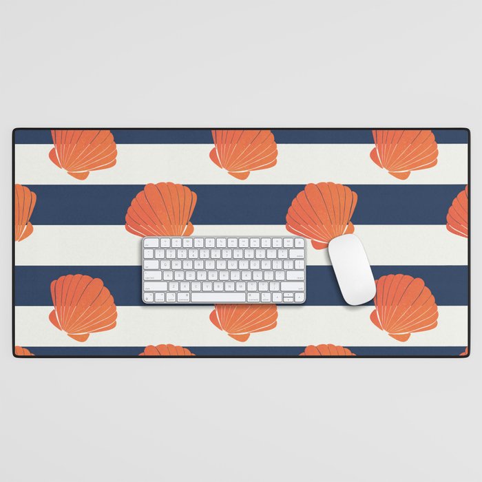 Orange clamshell and navy stripes Desk Mat Gallery Image 1