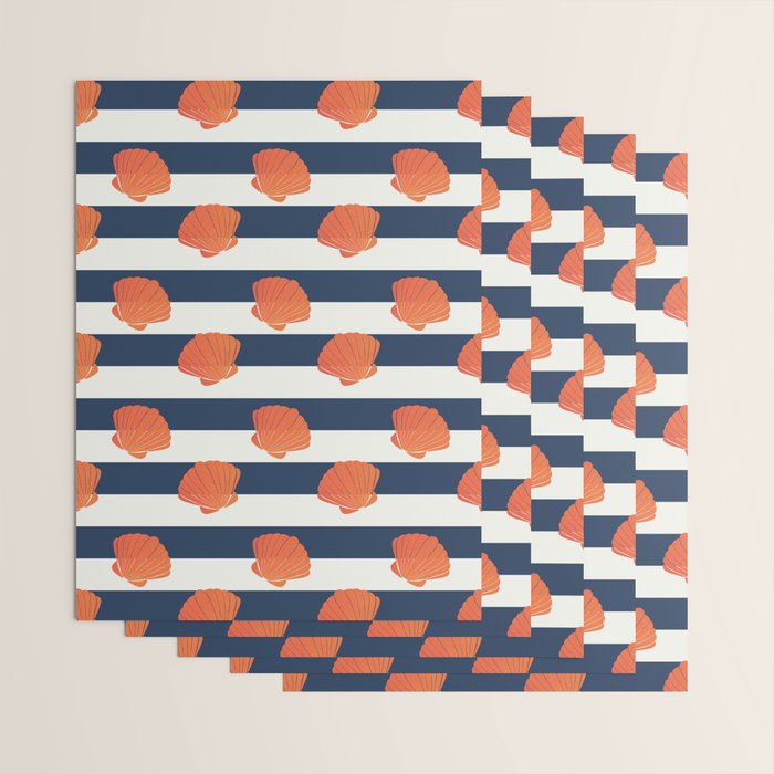 Orange clamshell and navy stripes Wrapping Paper Gallery Image 3