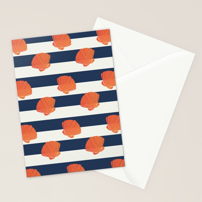Orange clamshell and navy stripes Stationery Card Gallery Image 2