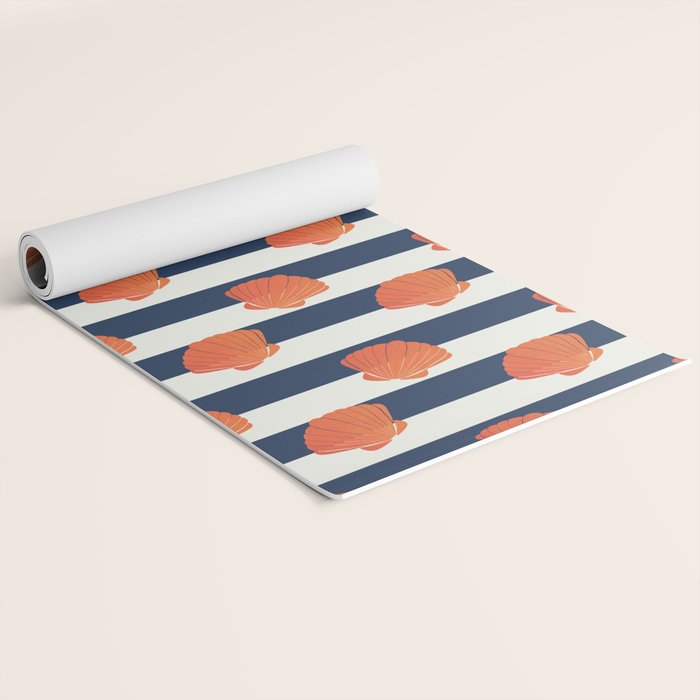 Orange clamshell and navy stripes Yoga Mat Gallery Image 2