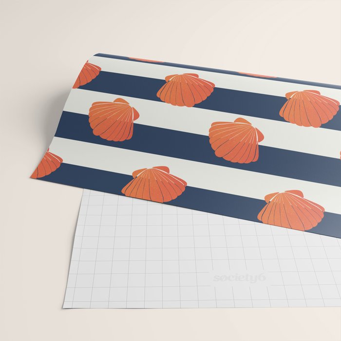Orange clamshell and navy stripes Wrapping Paper Gallery Image 2