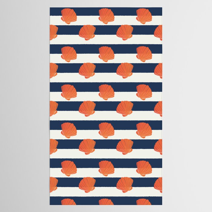 Orange clamshell and navy stripes Tablecloth Gallery Image 2