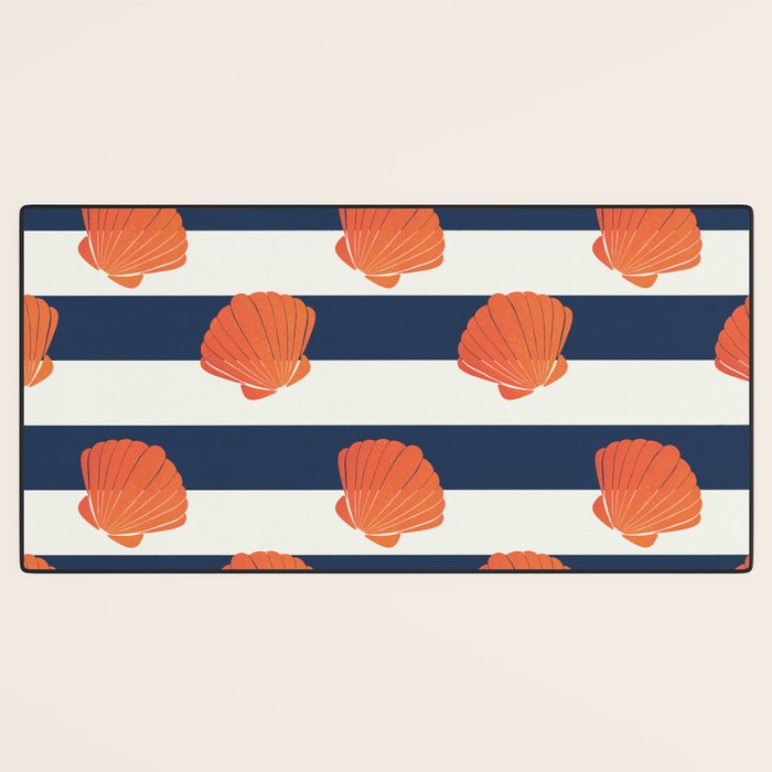 Orange clamshell and navy stripes Desk Mat Gallery Image 3