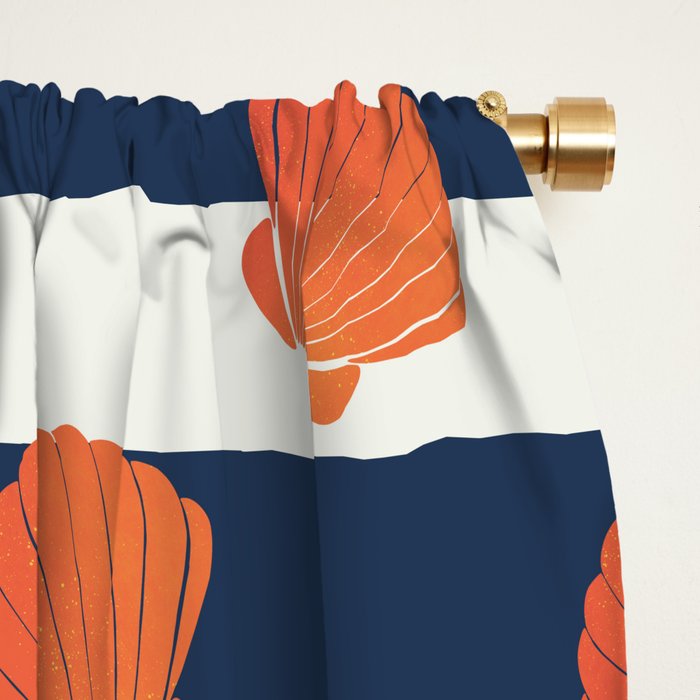 Orange clamshell and navy stripes Window Curtain Gallery Image 2