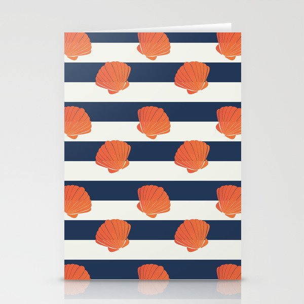 Orange clamshell and navy stripes Stationery Card Gallery Image 1