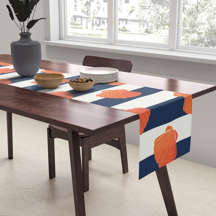 Orange clamshell and navy stripes Table Runner Gallery Image 2
