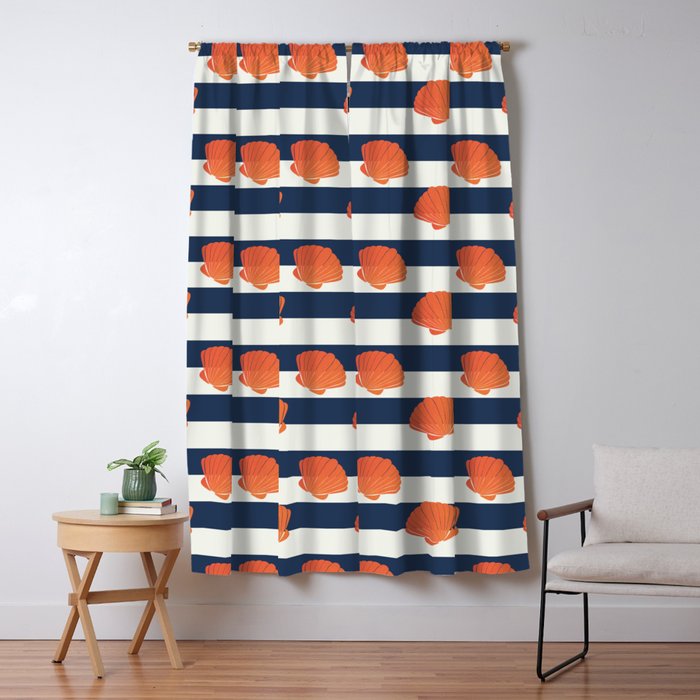 Orange clamshell and navy stripes Window Curtain Gallery Image 5