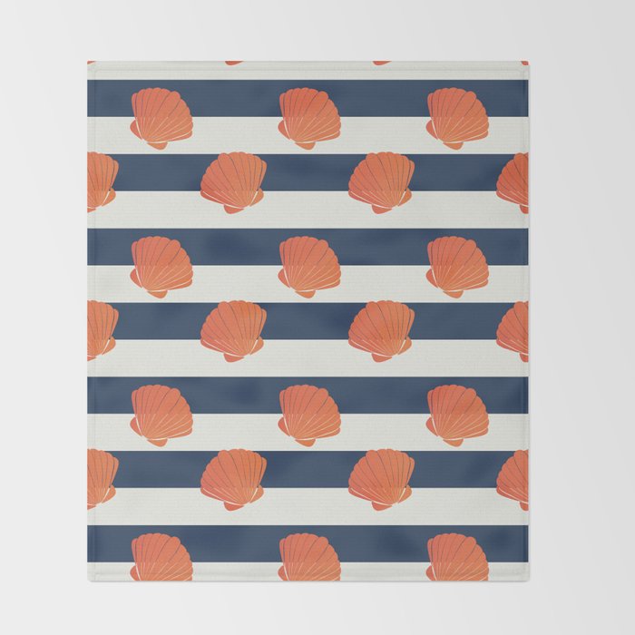Orange clamshell and navy stripes Throw Blanket Gallery Image 2
