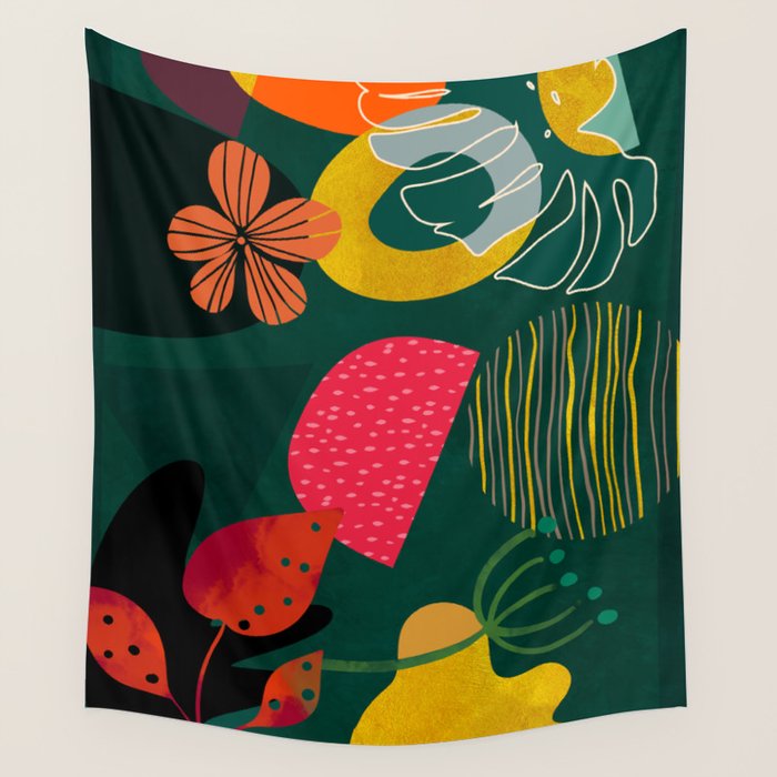 mid century shapes garden party 3 Wall Tapestry Gallery Image 4