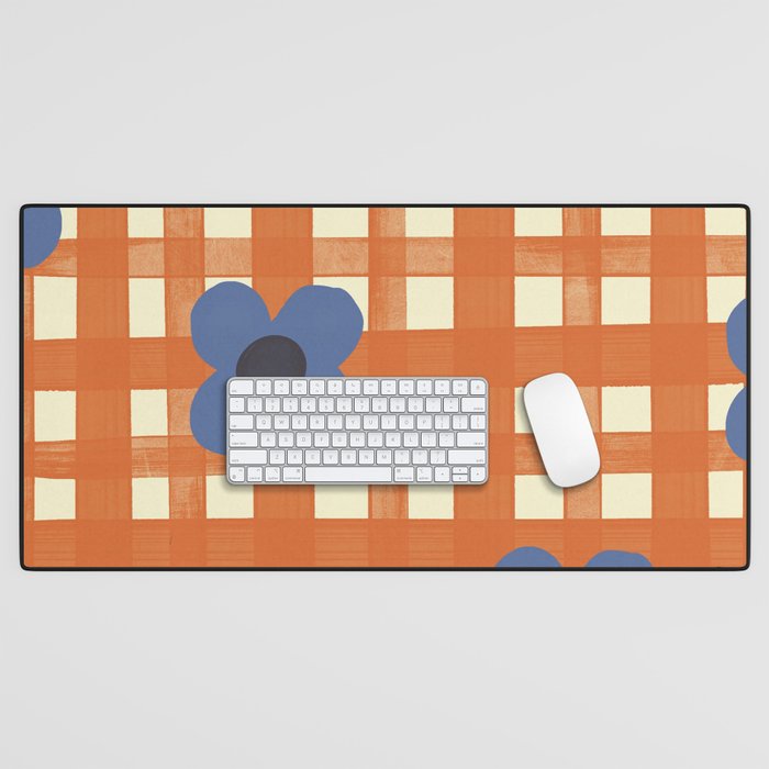 Red floral check pattern Desk Mat Gallery Image 1