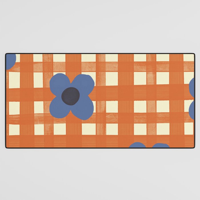 Red floral check pattern Desk Mat Gallery Image 3