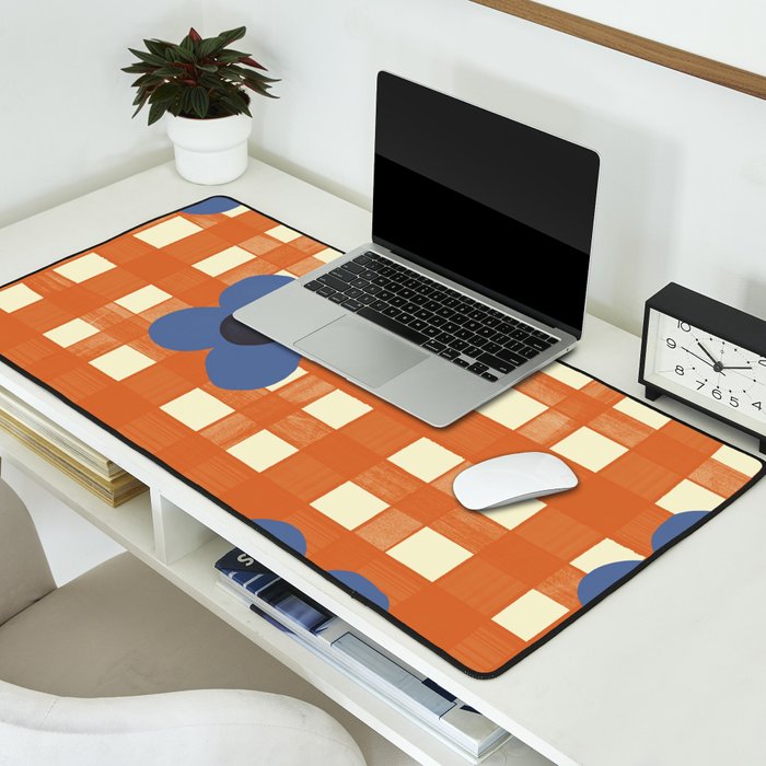 Red floral check pattern Desk Mat Gallery Image 2