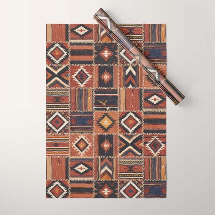 Geometric Tribal Patchwork Rug Design Wrapping Paper Gallery Image 1