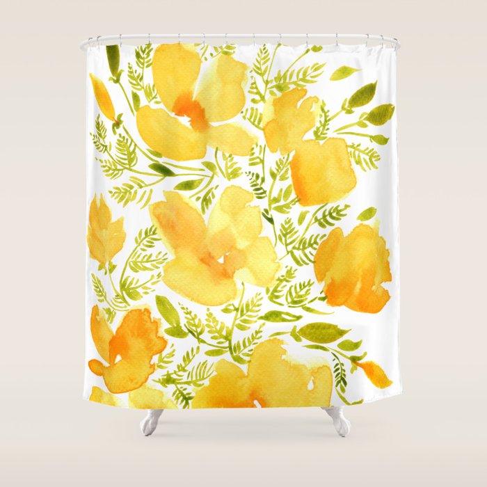 Watercolor California poppies (Quad set, #2) Shower Curtain Gallery Image 1