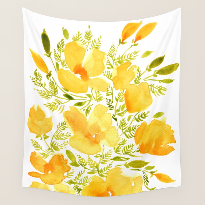 Watercolor California poppies (Quad set, #2) Wall Tapestry Gallery Image 4