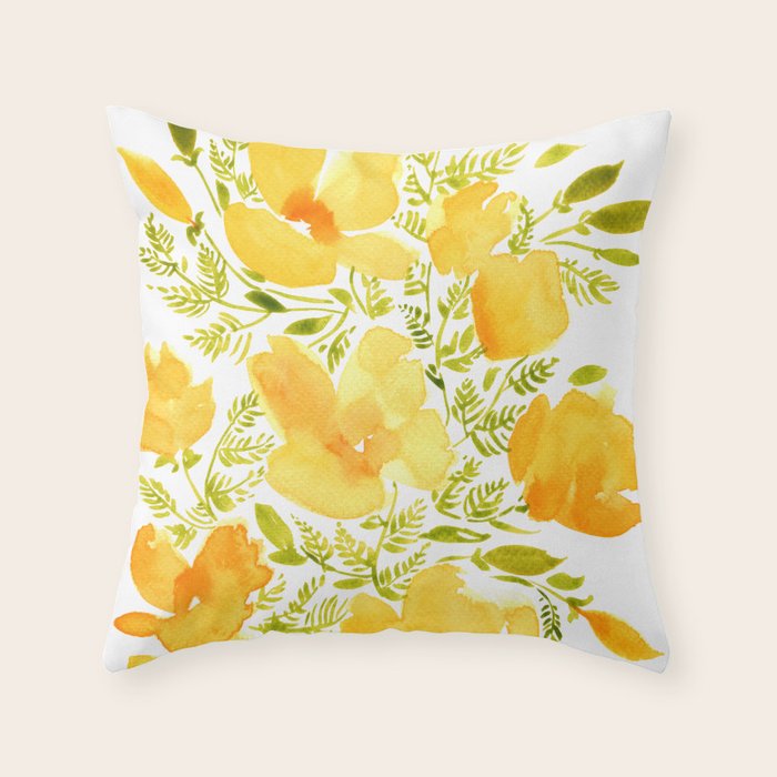 Watercolor California poppies (Quad set, #2) Throw Pillow Gallery Image 6