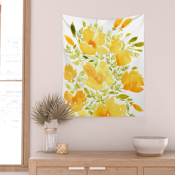 Watercolor California poppies (Quad set, #2) Wall Tapestry Gallery Image 2