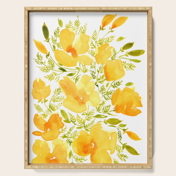 Watercolor California poppies (Quad set, #2) Serving Tray Gallery Image 1