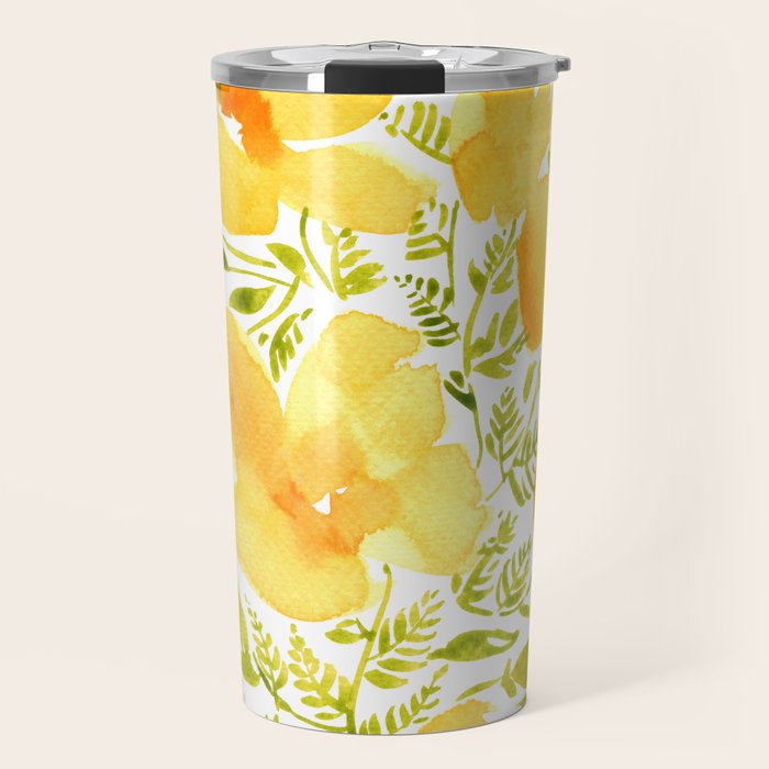 Watercolor California poppies (Quad set, #2) Travel Mug Gallery Image 1