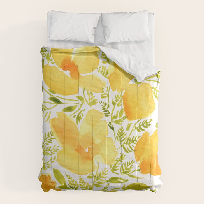 Watercolor California poppies (Quad set, #2) Comforter Gallery Image 6