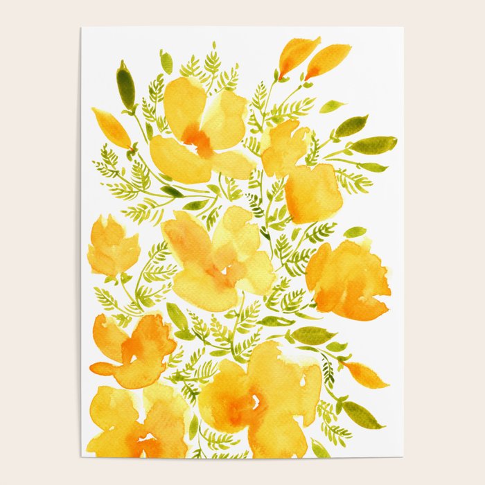 Watercolor California poppies (Quad set, #2) Poster Gallery Image 4