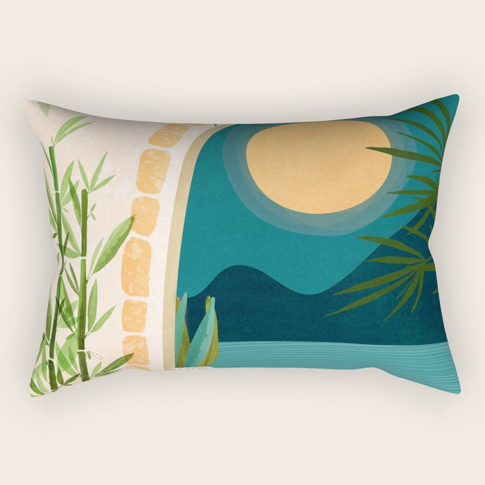 Full Moon Rising Night Landscape / Villa Series Rectangular Pillow Gallery Image 2