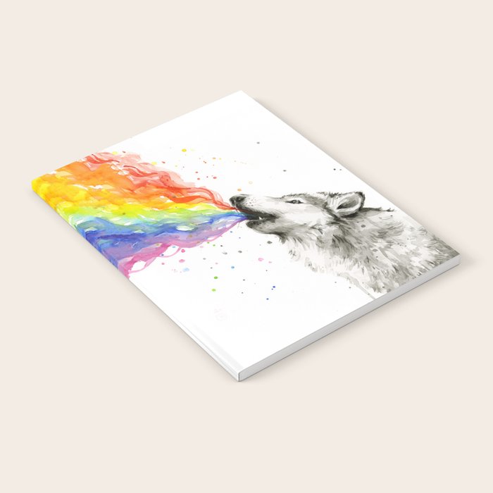 Wolf Howling Rainbow Watercolor Notebook Gallery Image 1