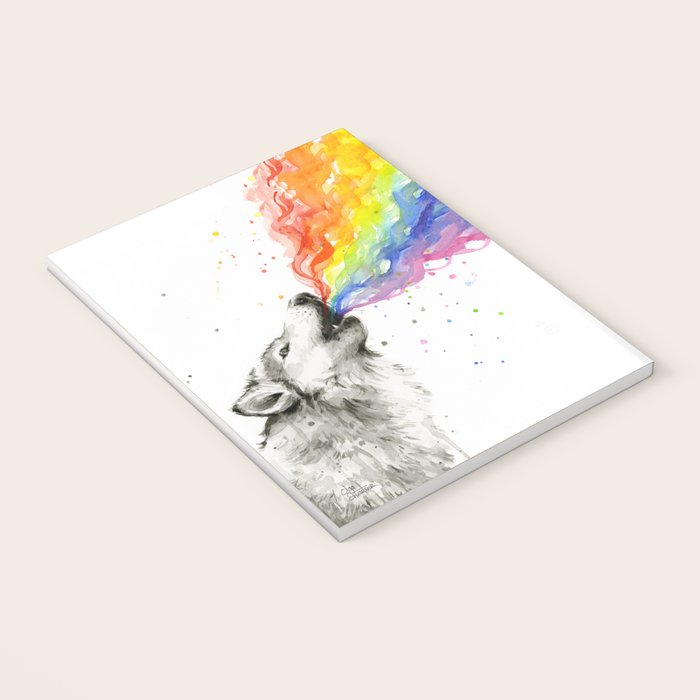 Wolf Howling Rainbow Watercolor Notebook Gallery Image 3
