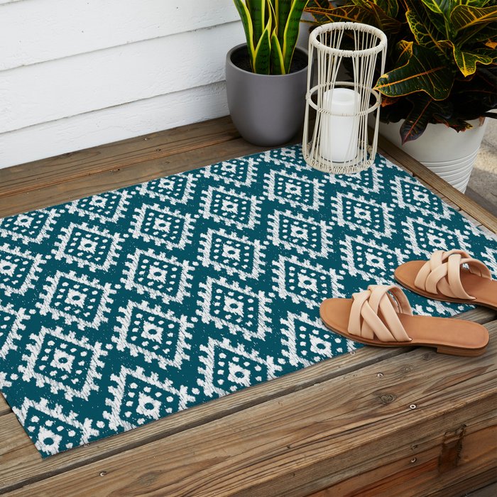 Coastl Ikat | Lagoon Blue Outdoor Rug Gallery Image 2