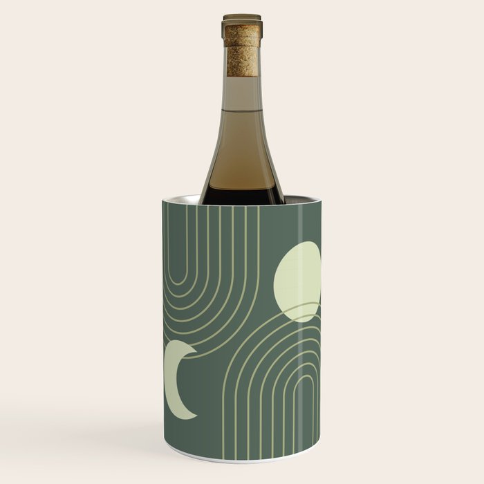 Mid Century Modern Geometric 126 in Forest Green Shades (Rainbow and Sun Abstraction) Wine Chiller Gallery Image 1