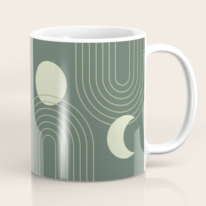Mid Century Modern Geometric 126 in Forest Green Shades (Rainbow and Sun Abstraction) Coffee Mug Gallery Image 1
