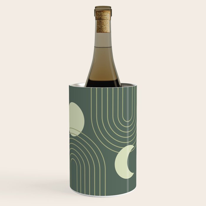 Mid Century Modern Geometric 126 in Forest Green Shades (Rainbow and Sun Abstraction) Wine Chiller Gallery Image 2