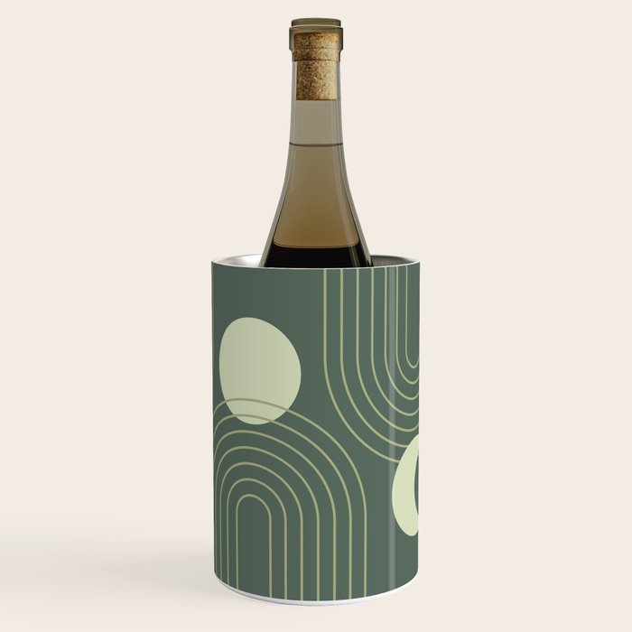 Mid Century Modern Geometric 126 in Forest Green Shades (Rainbow and Sun Abstraction) Wine Chiller Gallery Image 3