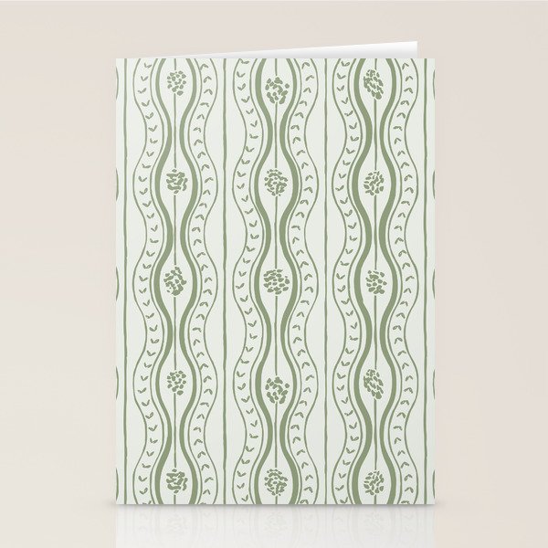Wavy lines and tiny blooms - sage green tones pattern Stationery Card Gallery Image 2