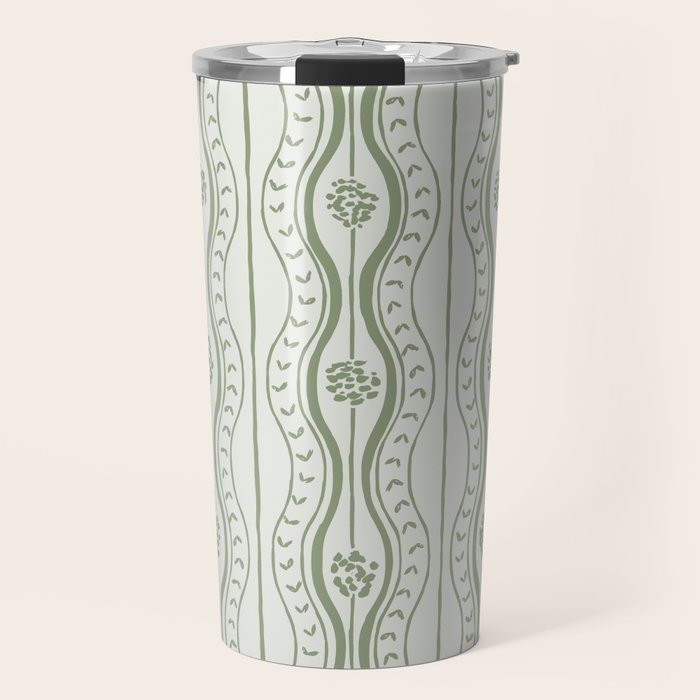 Wavy lines and tiny blooms - sage green tones pattern Travel Mug Gallery Image 1