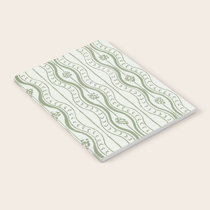 Wavy lines and tiny blooms - sage green tones pattern Notebook Gallery Image 2