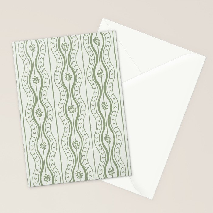 Wavy lines and tiny blooms - sage green tones pattern Stationery Card Gallery Image 2