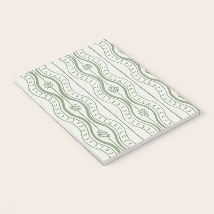 Wavy lines and tiny blooms - sage green tones pattern Notebook Gallery Image 3