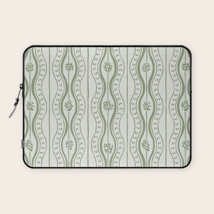 Wavy lines and tiny blooms - sage green tones pattern Laptop Sleeve Gallery Image 1