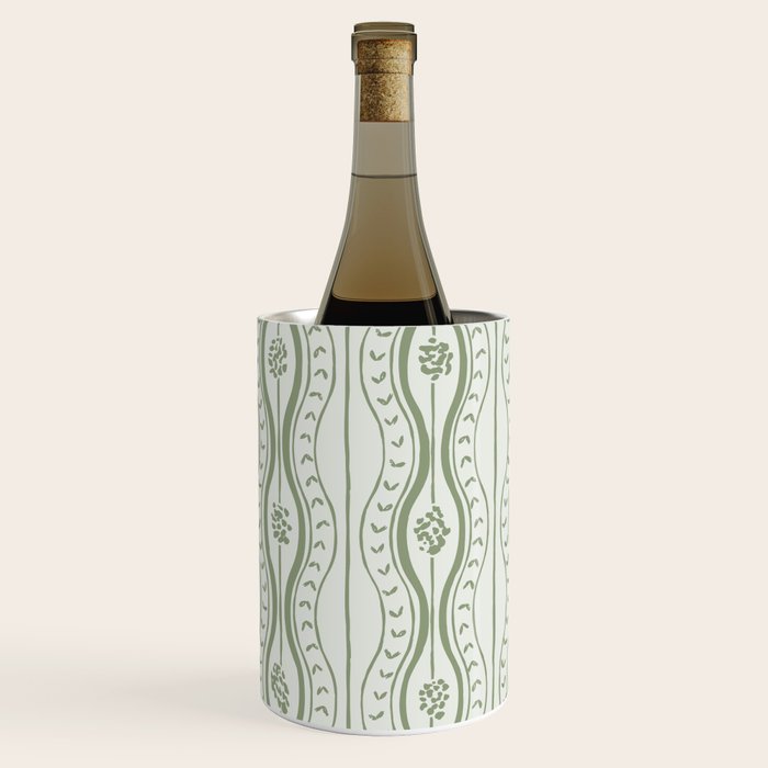 Wavy lines and tiny blooms - sage green tones pattern Wine Chiller Gallery Image 2