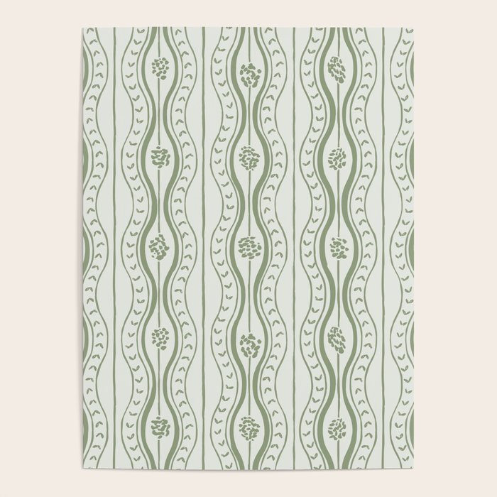 Wavy lines and tiny blooms - sage green tones pattern Poster Gallery Image 4