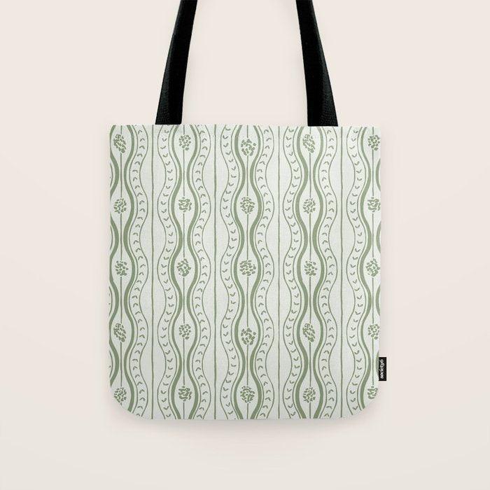 Wavy lines and tiny blooms - sage green tones pattern Tote Bag Gallery Image 1