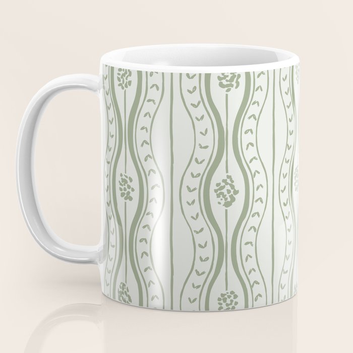 Wavy lines and tiny blooms - sage green tones pattern Coffee Mug Gallery Image 3