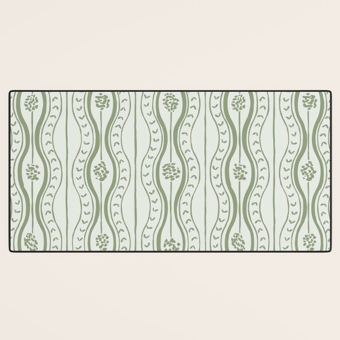 Wavy lines and tiny blooms - sage green tones pattern Desk Mat Gallery Image 3