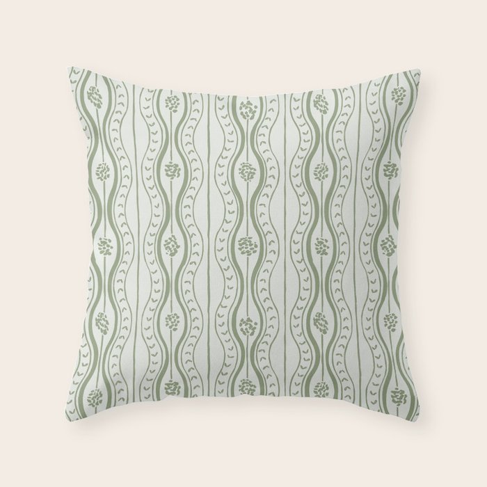 Wavy lines and tiny blooms - sage green tones pattern Throw Pillow Gallery Image 6