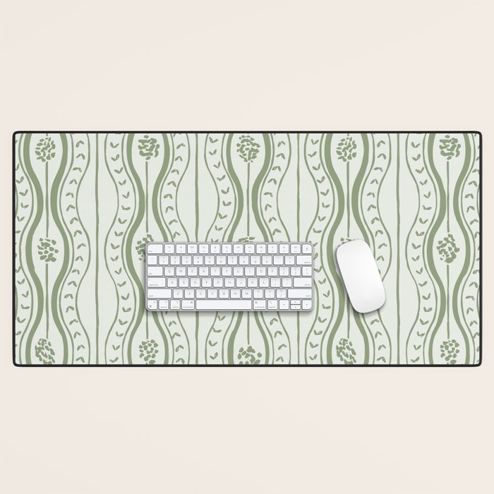 Wavy lines and tiny blooms - sage green tones pattern Desk Mat Gallery Image 1