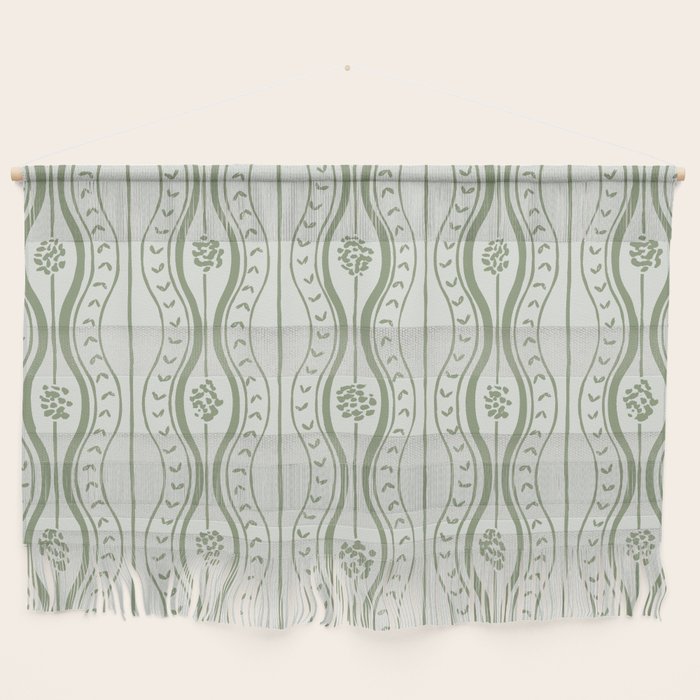 Wavy lines and tiny blooms - sage green tones pattern Wall Hanging Gallery Image 1